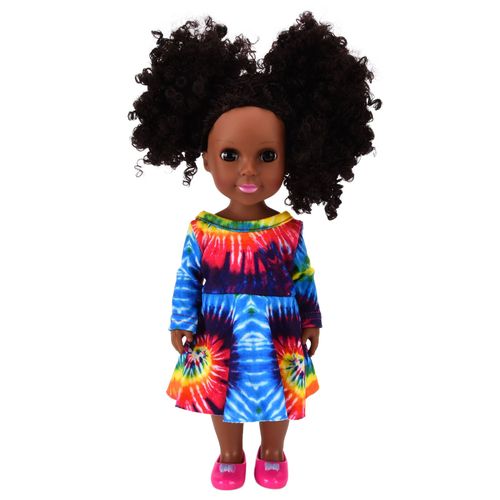 CONNOR Poupee bebe fille de 14 pouces en vinyle souple, beaux vetements, couleur peau noire, adorable poupee africaine