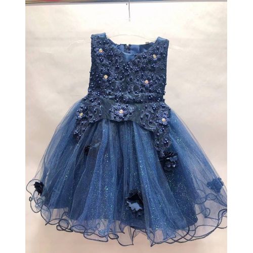 Robe Cérémonie Fille Bleu Marine Fleur Brodées Taille 2 Ans