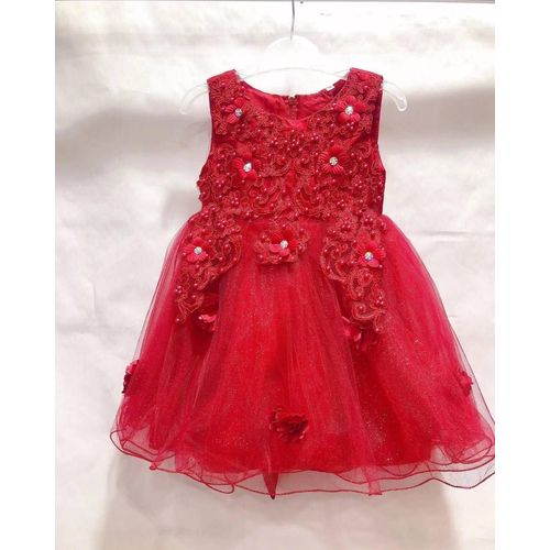 Robe Cérémonie Fille Rouge Fleur Brodées Taille 3 Ans