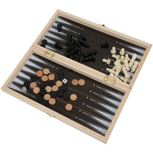 Connor Jeu D'echecs 3 En 1 En Bois, Jeu De Dames, Backgammon, Echiquier Pliable, 24 Cm, Petit Jeu De Societe, 24 Cm