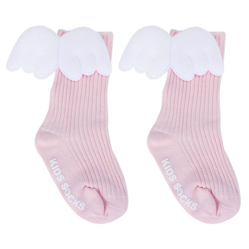 Connor 1 Paire De Chaussettes Hautes Et Douces A Volants Pour Bebe Fille, Motif Ailes D'ange (Rose, Taille L)