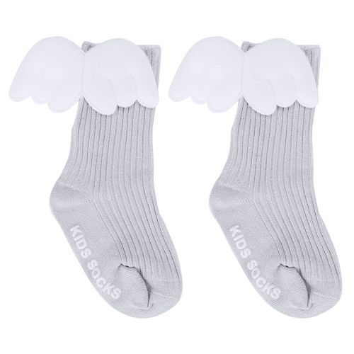 Connor 1 Paire De Chaussettes Hautes Et Douces A Volants Pour Bebe Fille, Motif Ailes D'ange (Gris L)