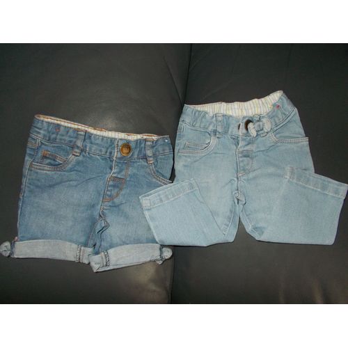 Lot Bébé Fille Jean Bleu Délavé &#43 Short En Jean &#34tex&#34 Taille 3 Mois Idée Cadeau