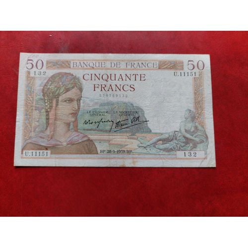 Billet De 50 Francs"Cérès" Du 28-09-39
