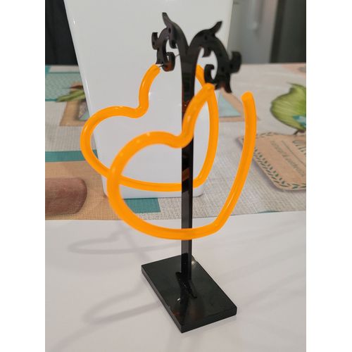 Boucles D'oreilles Anneaux Creoles Coeur Orange Fluo Soiree Annee 80 !
