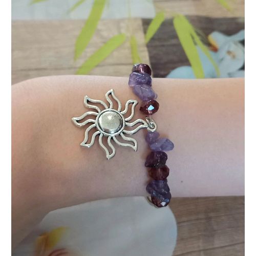 Bracelet Soleil Pierres Naturelles Argente Violet