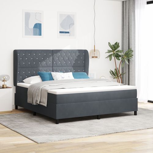 Lit À Ressorts Vidaxl Avec Matelas Gris Foncé 180x200 Cm En Velours