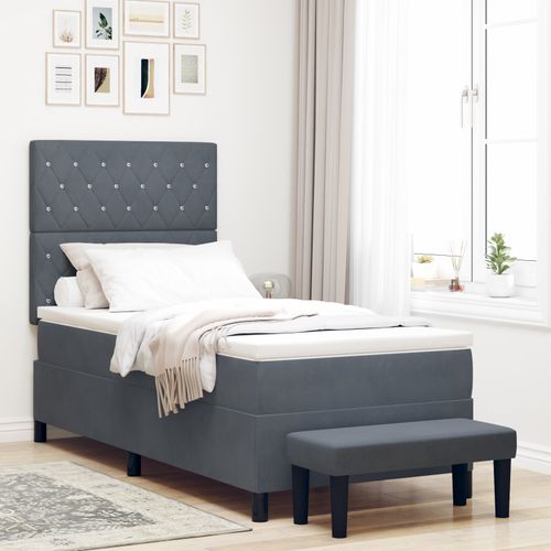 Vidaxl Lit À Ressorts Avec Matelas & Banc Gris Foncé 90x200 Cm Velours