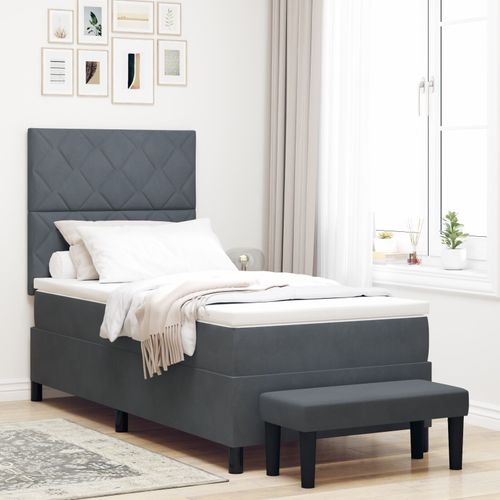 Vidaxl Lit Box Spring Avec Matelas & Banc Gris Foncé 90x190 Cm Velours