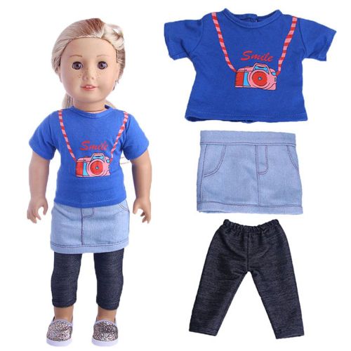 CONNOR ensemble de 3 pieces de vetements, t-shirt, jupe, leggings, dessin anime, pour poupee de 18 pouces, cadeau