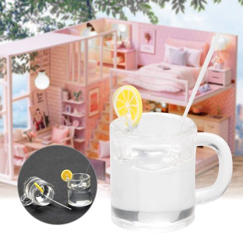 CONNOR Lot de 2 mini-gobelets d'eau citronnes avec paille pour maison de poupee 1:12