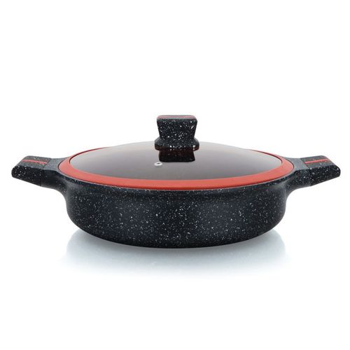 Cocotte Peu Profonde Recouverte De Granit Avec Couvercle En Verre 28cm Herzberg Hgrsslw28