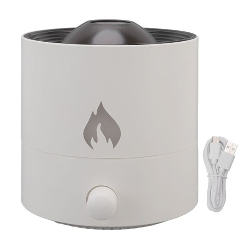 CONNOR Diffuseur d'aromes et humidificateur 180 ml avec simulation de flamme, anneau de fumee, alimentation USB, pour chambre a coucher, bureau, blanc