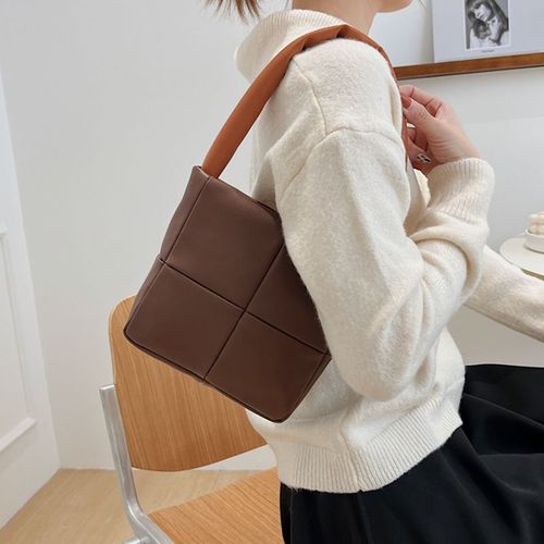 CONNOR Sac a main en cuir PU pour femme, motif losange, bandouliere unique, pochette fourre-tout pour la marche en plein air, le shopping, marron