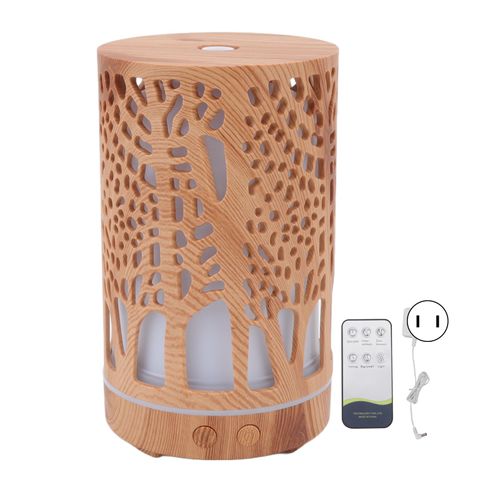 CONNOR Humidificateur d'aromes avec telecommande, diffuseur d'huiles essentielles en bois avec 7 LeD colorees, 200 ml, 100-240 V, prise americaine