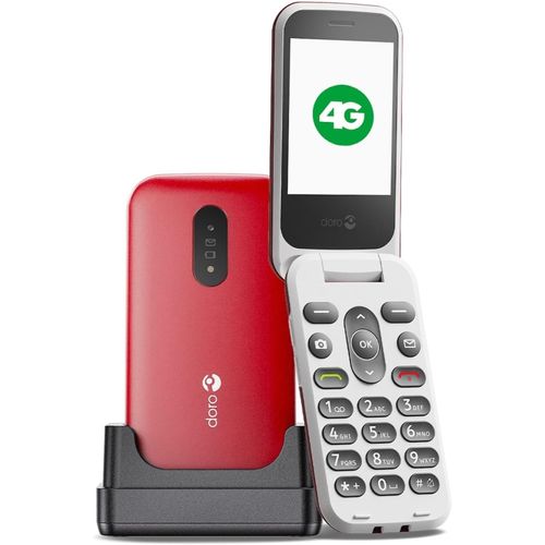 CLOUDDS_2820 4G Téléphone Portable À Clapet Débloqué Pour Seniors-Grandes Touches Parlantes-Caméra-Bluetooth-Touche D'Assistance-Téléphone Portable Basique Sans Internet (Rouge/Blanc)