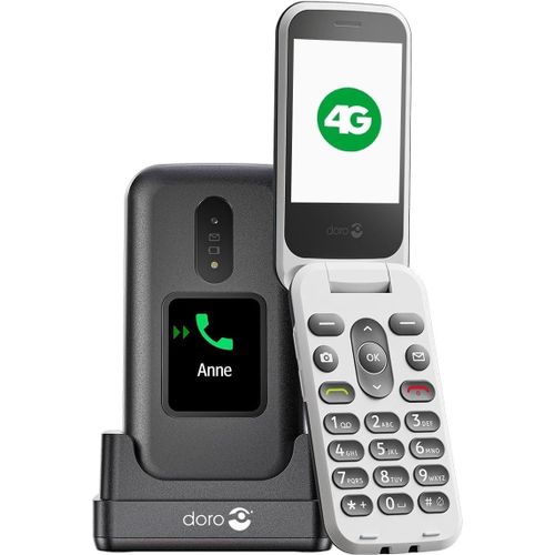 CLOUDDS_2880 4G Téléphone Portable À Clapet Pour Seniors-Simple D'Utilisation-Sans Internet-Double Ecran-Touche D'Assistance-Touches Vocales-Bluetooth-Avec Cradle Et Câble (Noir)