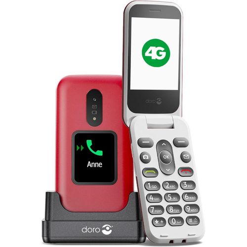 CLOUDDS_2880 4G Téléphone Mobile Pour Senior-Simple D'Utilisation-Sans Internet-Double Ecran-Touche D'Assistance-Touches Vocales-Bluetooth-Avec Cradle Et Câble (Rouge)
