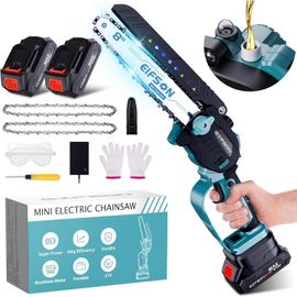 CLOUDDS_Mini Tronçonneuse À Batterie 8 Pouces,2200W Brushless Tronçonneuse Avec 2X2.0Ah,2Chaîne,Vitesse De Chaîne 0-28M/S Tronçonneuse Électrique Pour Les Arbres,Terrasse,Maison&Jardin