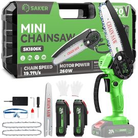 CLOUDDS_Mini Tronçonneuse Électrique De 15,2 Cm Sans Fil Alimentée Par Batterie Adaptée Pour Couper Le Bois,Le Travail Du Bois,Vert 2 Batteries