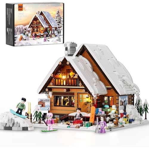 Ytseazn-Noël Chalet De Ski Ensemble De Briques De Construction,2187 Pièces Maisons De Neige Avec Lumière Led,Ensemble De Jouets Pour Vacances D'hiver Pour Adultes Et Adolescents