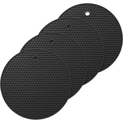 Ytseazn-Oishii Lot De 4 Dessous-De-Plat Ronds En Silicone-Résistants À La Chaleur Jusqu'à 230°C(Noir)