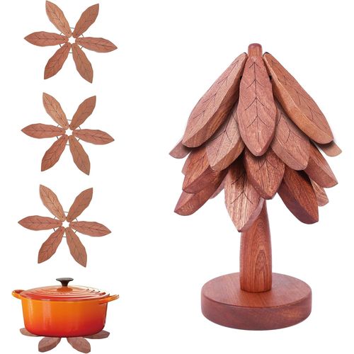 Ytseazn-Dessous De Plat En Bois Pour Plats Chauds,Sous-Verres En Forme De Sapin De Noël Pour Boissons,Arbre Design Tapis De Casserole Chaud,Tapis Pliable Résistant À La Chaleur Pour Théière,Poêle,Bol