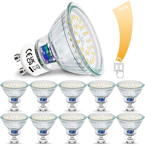 Ytseazn-Ampoules Led Gu10 10w Dimmable Remplace Les Ampoules Halogènes 100w Lumineux 1050lm 4500k Blanc Neutre Ampoules Led 230v Sans Scintillement Ampoules À Économie D'énergie,10 Pièces