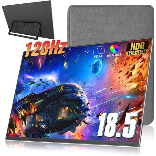 ytseazn-Moniteur Portable 18,5 Pouces+Manchon 120 Hz 1080P,100%Srgb Fhd Hdr Usb Hdmi Avec Vesa Ultra Slim Portable Ordinateur Portable Moniteur De Bureau Pour Ordinateur,Switch Phone Game Devices
