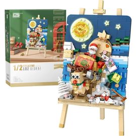 ytseazn-Mini Bloc De Noël 3D Peinture Modèle Set,Creative Particle Diorama Série Construction Blocs Jouets,Décoration De La Maison(Traîneau)