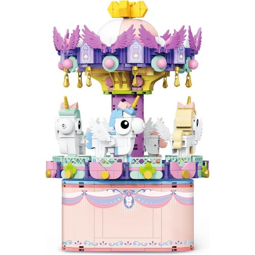 ytseazn-Carrousel Boîte À Musique Briques,874 Pièces Jouet De Modélisme Créatif Pour Enfants De 6 Ans Et Plus,Bricolage Blocs De Construction Parc D'Attraction Carrousel