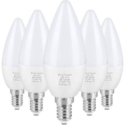 Ytseazn-Ampoule Led E14,5pcs C37 Led E14 Bougie Led,5w Équivalent Ampoule Incandescente 40w,Ampoule Led Plastique,Ac 165-265v 5.5w,Blanc Froid 6500k,500lm,Angle De Diffusion 270°,Non Dimmable