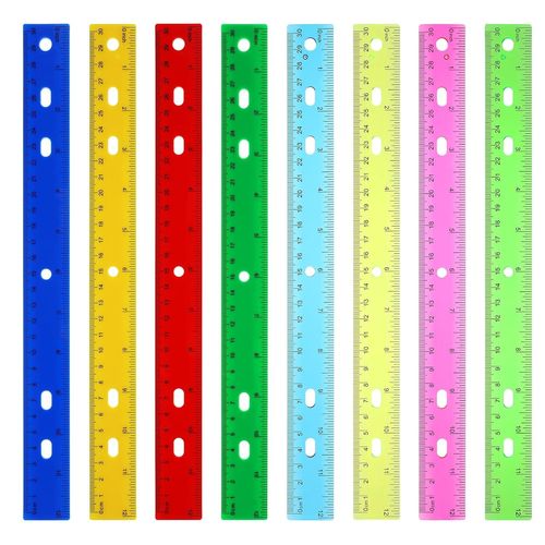 Ytseazn-Lot 8 Règles En Plastique 30cm Pour Élèves Primaire Règle En Plastique Colorée Pour L'école Bureau Maison Règle Transparente(30cm)