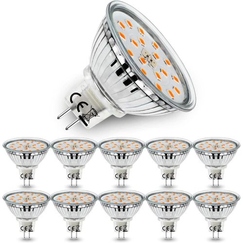 Ytseazn-Lot De 10 Ampoules Led Mr16 Gu5.3,Blanc Chaud 3000k,5w Équivalent À 45w Ampoule Halogène,Ac/Dc 12v Spot Led Mr16 Lumineux 480lm,Angle Faisceaux 120° Ø50x45mm,Non Dimmable