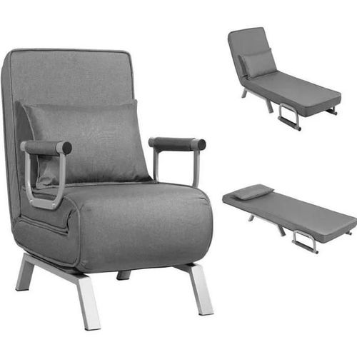 Costway Fauteuil Chauffeuse Convertible Canapé Lit Déhoussable Rembourée D'eponge Avec Oreiller Surface En Tissu 186x59x28cm