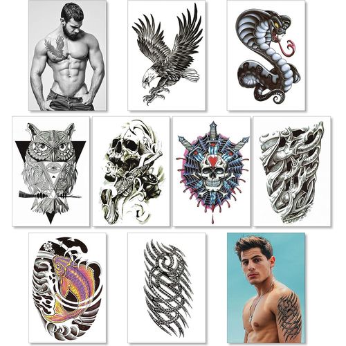 Ytseazn-8 Feuilles Transfert Temporaire Tatouages Pour Les Gars Hommes Garçons & Ados-Fausses Autocollants Pour Poitrine Épaules Bras Dos Jambes Aigle Poissons Crâne Hibou Imperméable À L'eau Réaliste 