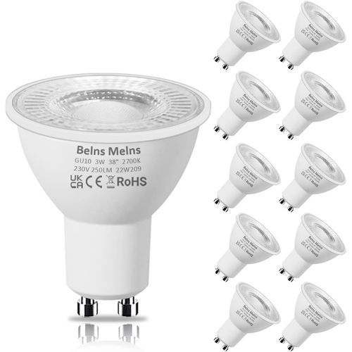 Ytseazn-Ampoule Led Gu10,Spot Led Type,3w(Équivalent Ampoule Halogène 35w),Blanc Chaud 2700 Kelvin 250 Lumen,Intensité Invariable,Lot De 10