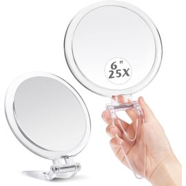Ytseazn-Miroir Grossissant 25x Avec Poignée,Miroir De Voyage Avec Grossissement Double Face 1x/25x Pour Maquillage,Miroir De Maquillage Pliable De 6 Pouces Comme Cadeau Pour Les Parents. 