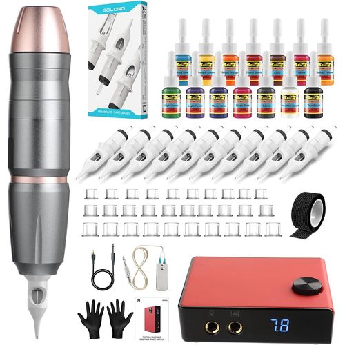 ytseazn-Solong Kit Machine À Tatouer Débutant Complet 10 Cartouches D'Aiguilles Alimentation Pédale Machine À Tatouer Slp30Kitp187-7-Eu
