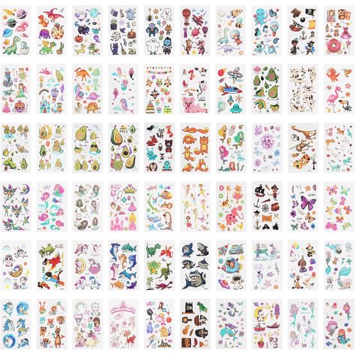 ytseazn-Tatouage Temporaire Enfant,60 Feuilles Etanche Tatouage Ephémère Kit Tatoo,Sirène,Fée Des Fleurs,Espace,Papillon,Requin,Animal,Dinosaure,Pirate,Cadea Décoration De Fête Garçon Fille