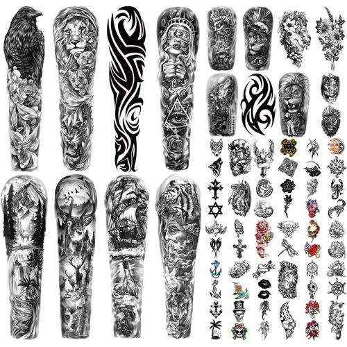 Ytseazn-46 Feuilles Grand Bras Complet Étanche Tatouage Temporaire Réaliste Pour Hommes Et Femmes,Wapiti Cerf Aigle Lion Loup Tigre Totem Autocollants De Tatouage Pour Main Bras Cou Jambe Visage 