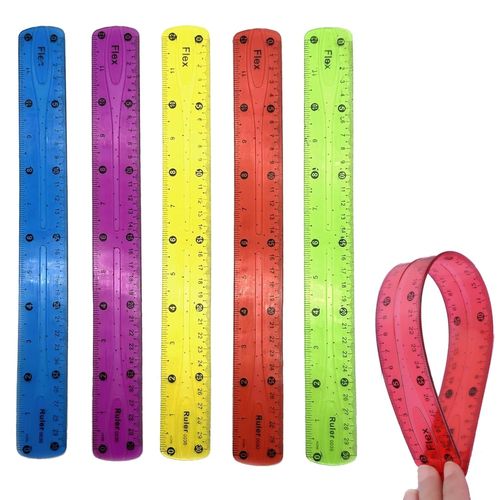 Ytseazn-Lot De 5 Règles Flexibles,30cm,Petites Règles Colorées,En Plastique,Fourniture Pour École Primaire,Transparente,Incassable,Pour Le Bureau Et La Maison