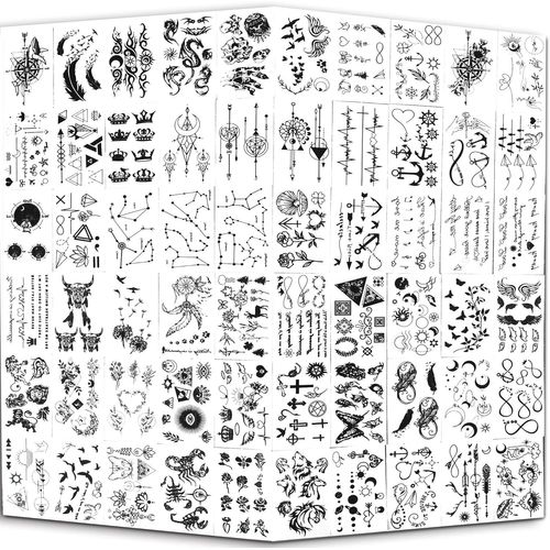 Ytseazn-Tatouages Temporaires Imperméables Minuscules-60 Feuilles,Étoiles De Lune Constellations Musique Boussole Ancre Mots Lignes Fleurs Pour Enfants Adultes Hommes Et Femmes.