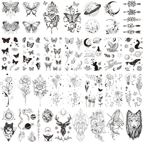 Ytseazn-30 Feuilles Tatouage Ephemere,Tatouage Temporaire Faux Tatouage Papillon Butterfly Temporary Tattoo Lune Fleurs Pour Enfants Adultes Hommes Et Femmes 