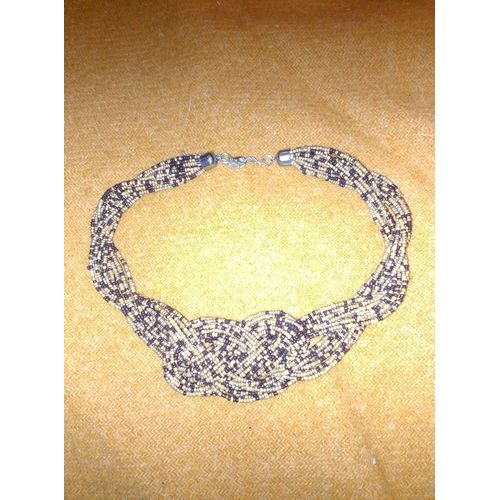 Collier En Perles Beiges/Marrons Attache Métal Argenté
