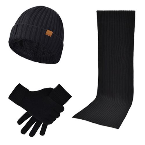 Hommes Femmes 3 En 1 Hiver Chaud Côtelé Tricot Bonnet Chapeau Longue Écharpe Pour Écran Tactile Gants Coffret Cadeau Cap Mitaines Cou Châle