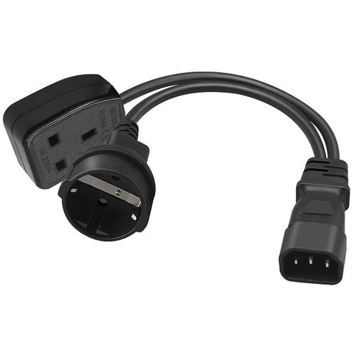 Connecteur 3 broches IEC320-C14 vers UK 13A + EU4.8mm Convertisseur Câble d¿alimentation Fil de cordon