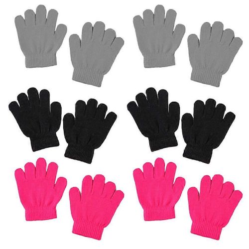 6 Paires Enfants Tricotés D¿Hiver Gants Complets Néon Couleur Solide Mitaines Chaudes