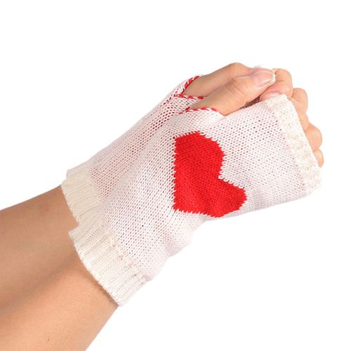 Gant D¿Hiver Demi-Doigt Avec Motif De Coeur Décor Longues Mitaines Tricotées Pour Fille