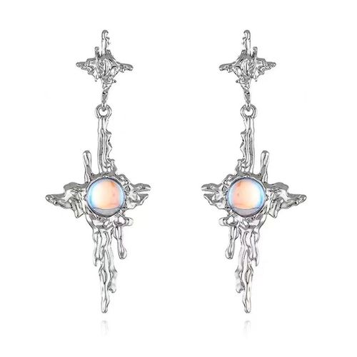 Boucles D¿Oreilles En Alliage Pierre De Lune Pendantes Boucles D¿Oreilles Croisées En Métal Boucles D¿Oreilles Moonstone Drops Boucles D¿Oreilles